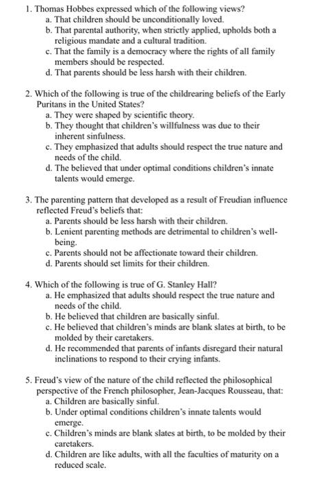 Solved 1. Thomas Hobbes expressed which of the following Chegg