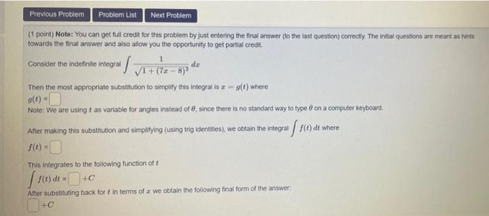 Solved 1 Previous Problem Problem List Next Problem (1 | Chegg.com
