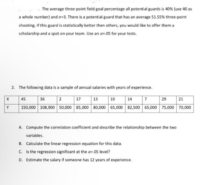 Solved The average threepoint field goal percentage all