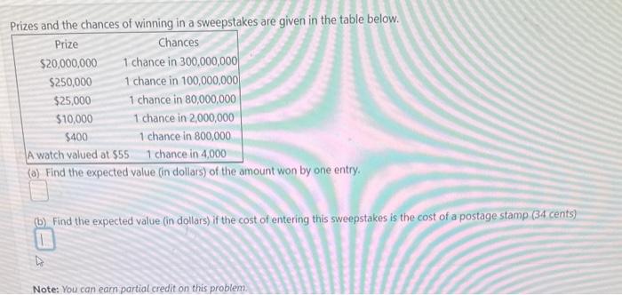 Solved Prizes and the chances of winning in a sweepstakes | Chegg.com