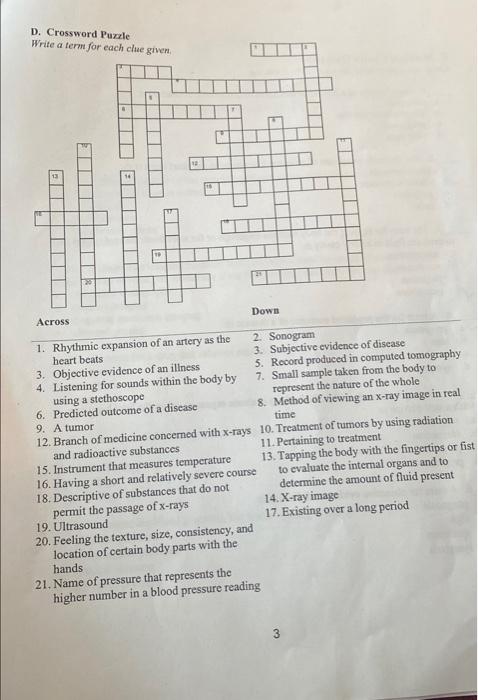 Solved D Crossword Puzzle Write a term for each clue given Chegg com