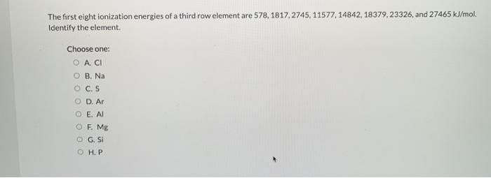 Solved The first eight ionization energies of a third row Chegg