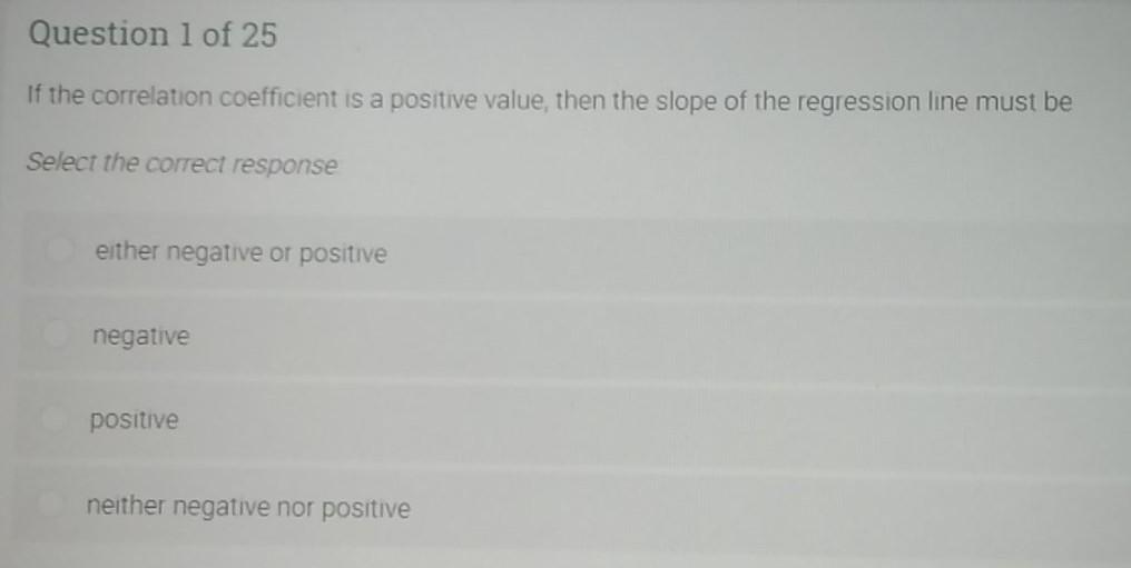 Solved Question 1 of 25 If the correlation coefficient is a | Chegg.com