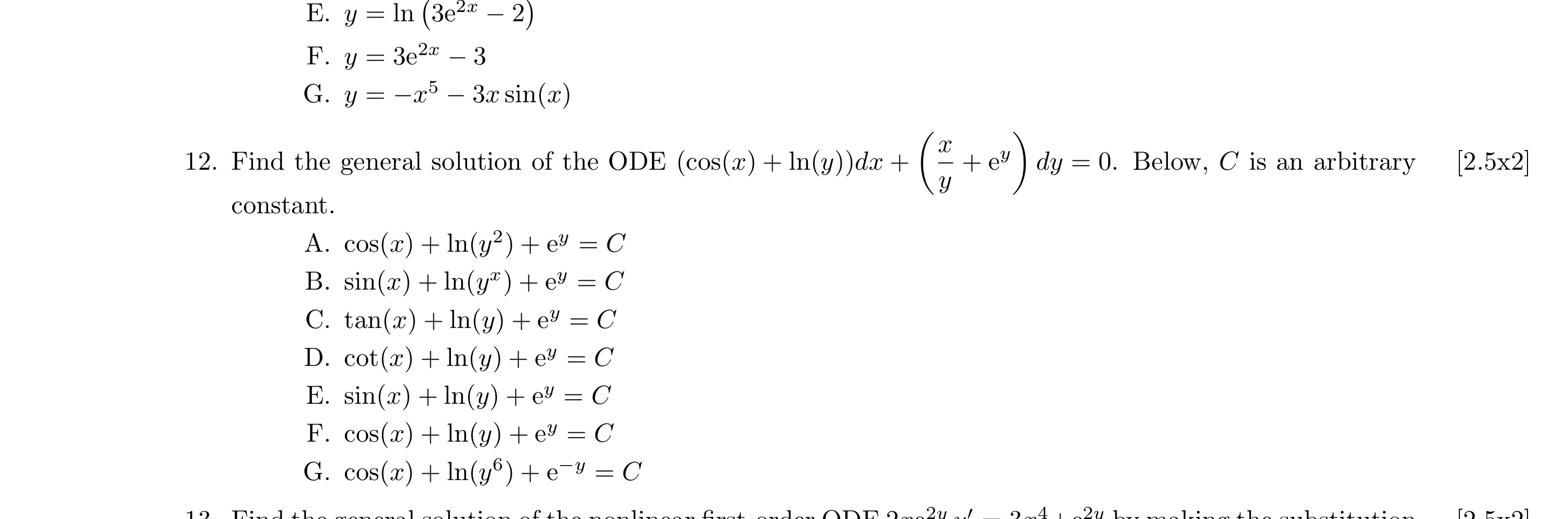 E Y Ln 3e2x 2 F Y 3e2x 3g Y X5 3xsin X 12 ﻿find