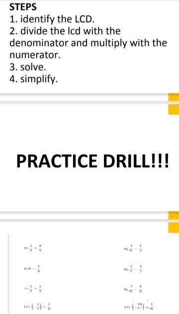 Solved STEPS 1. identify the LCD. 2. divide the Icd with the | Chegg.com