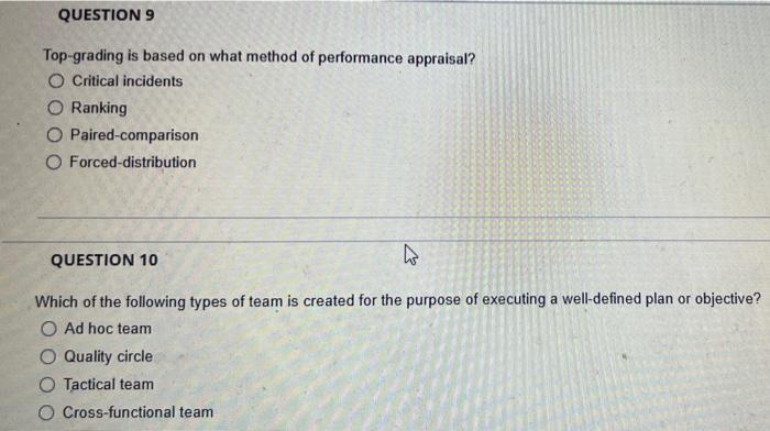 Solved QUESTION 9 Top-grading is based on what method of | Chegg.com