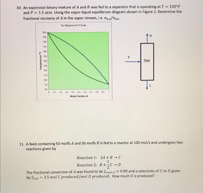 Solved a 10. An equimolar binary mixture of A and B was fed | Chegg.com