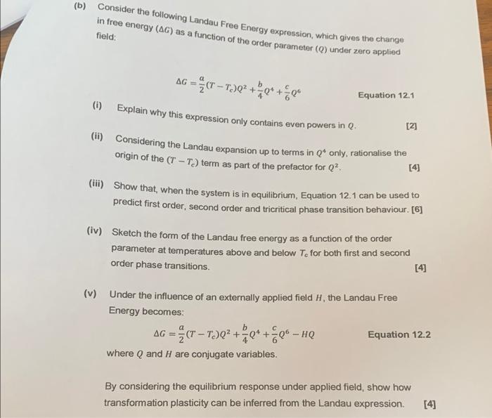 Solved (b) Consider the following Landau Free Energy | Chegg.com