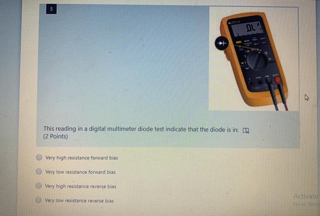 Solved 5 OL This reading in a digital multimeter diode test | Chegg.com