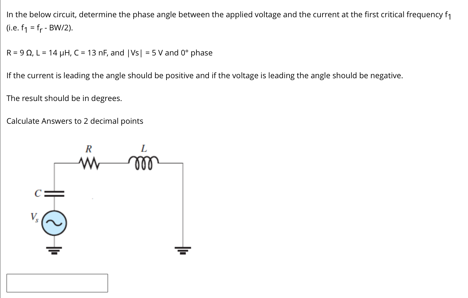Solved by an EXPERT In the below circuit, determine the phase angle ...