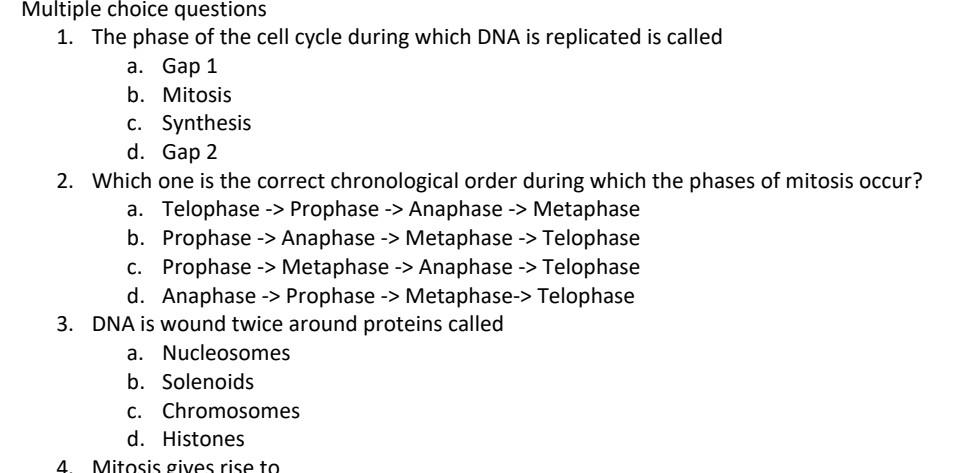 Solved Multiple choice questions 1. The phase of the cell | Chegg.com