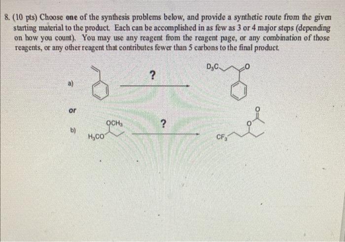 Solved 8. (10 pts) Choose one of the synthesis problems | Chegg.com