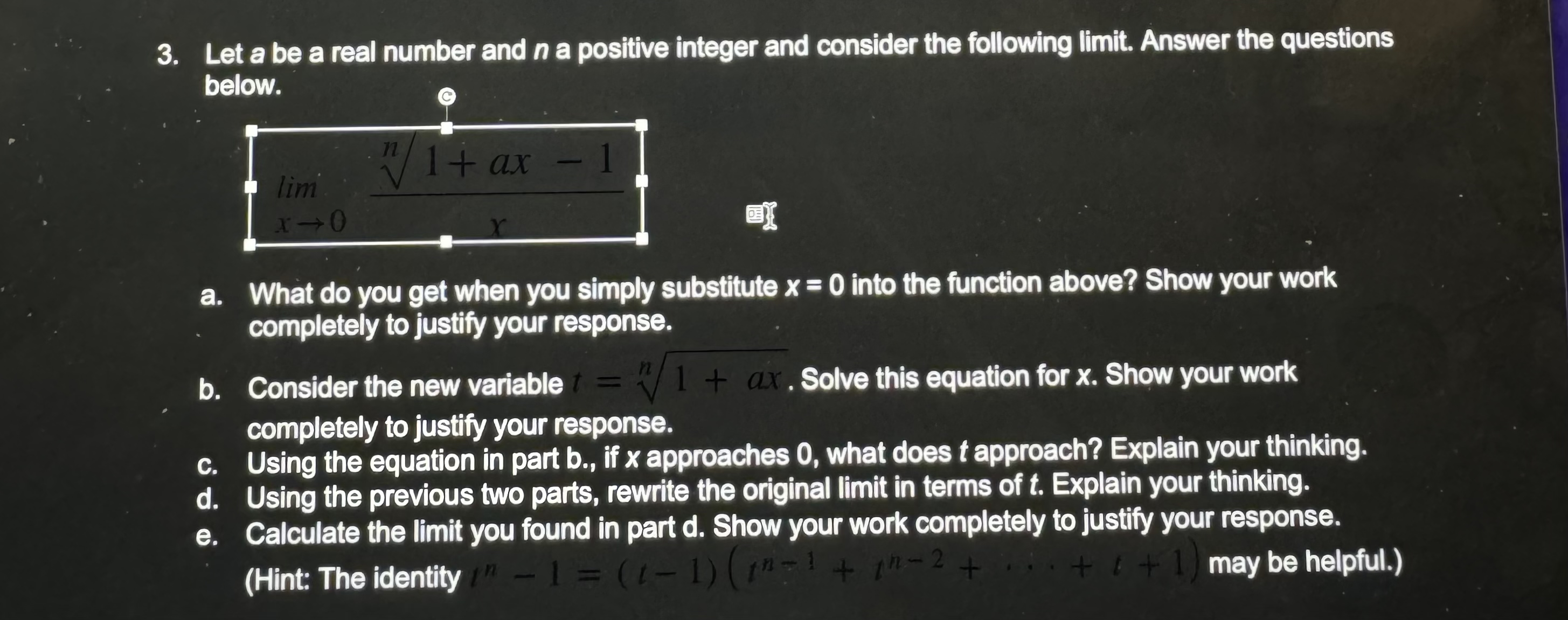 Let a be a real number and n ﻿a positive integer and | Chegg.com