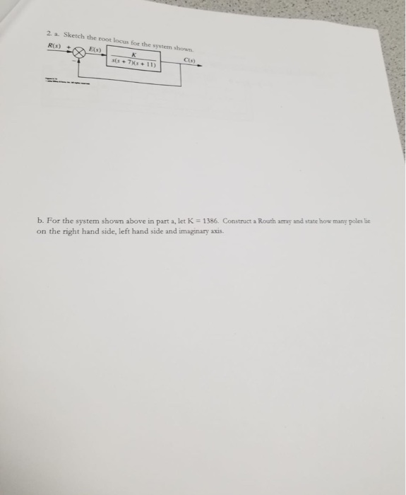 Solved 2 A Sketch The Root Locus For The System Shown R