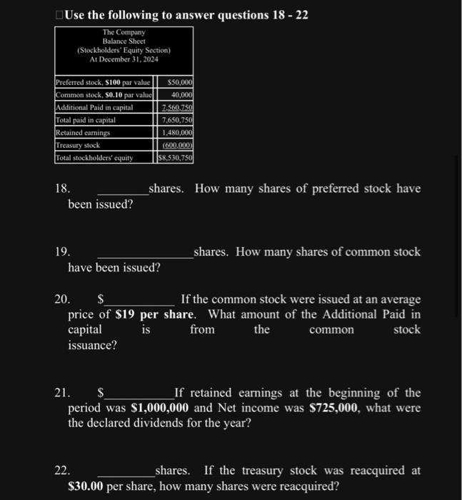 Solved Use the following to answer questions 18 - 22 18. | Chegg.com