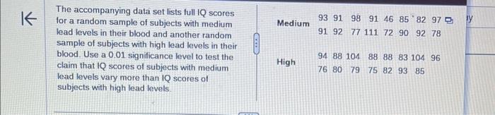 Solved The accompanying data set lists full 1Q scores for a | Chegg.com