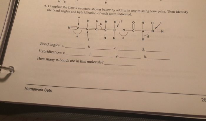 Solved HH 4. Complete the Lewis structure shown below by | Chegg.com