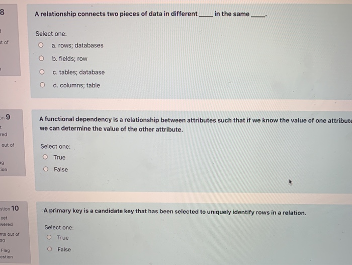 Solved 8 A relationship connects two pieces of data in | Chegg.com