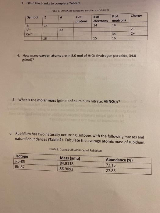 Solved 3. Fill-in the blanks to complete Table 1. Table 1: | Chegg.com