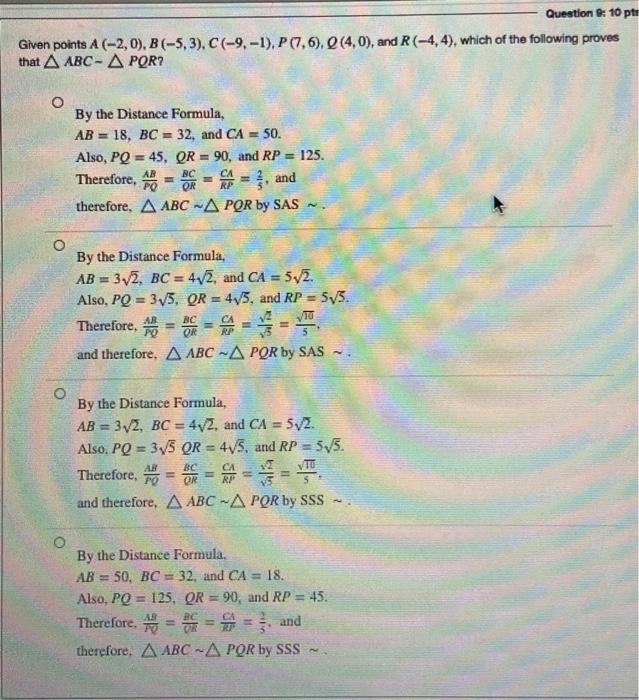 Solved Question 10 Ptr Given Points A 2 0 B 5 3 Chegg Com