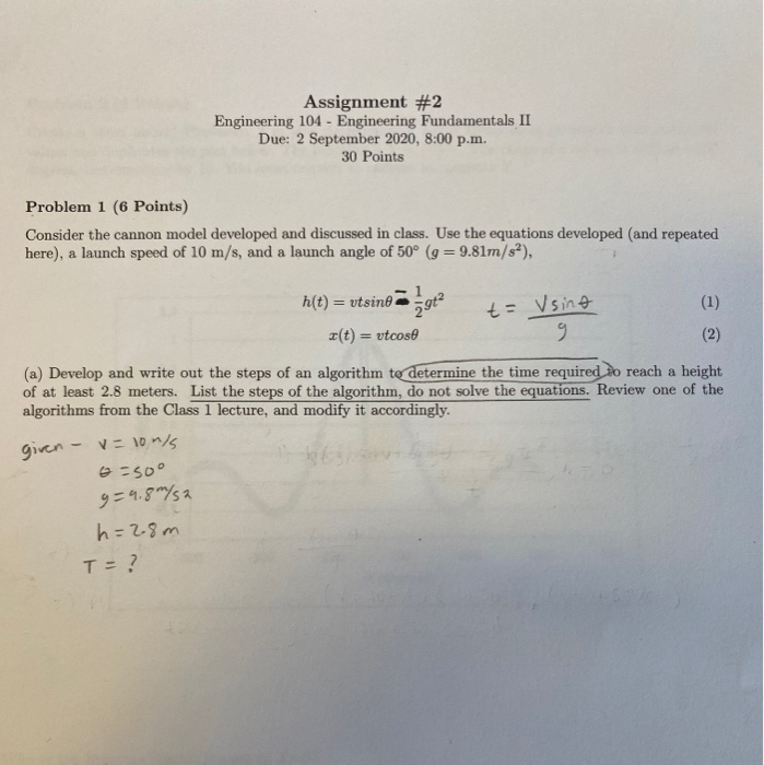 Solved Assignment #2 Engineering 104 - Engineering | Chegg.com