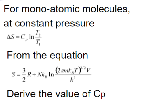 Solved For mono atomic molecules at constant Chegg com