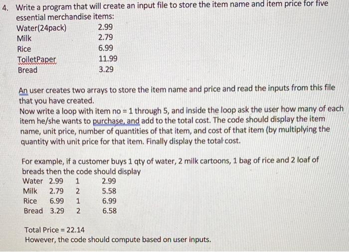 Solved 4. Write a program that will create an input file to | Chegg.com