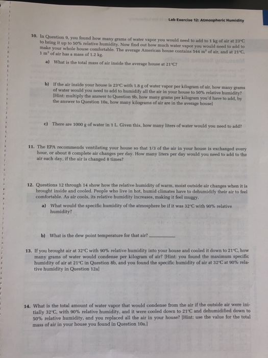 Lab Exercise 12 Atmospheric Humidity 10 In Quest Chegg Com