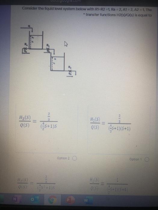 Solved Consider the liquid level system below with R1=R2 =1, | Chegg.com