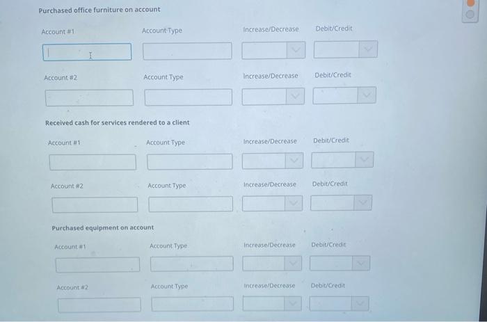 Solved Purchased office furniture on account Account in | Chegg.com
