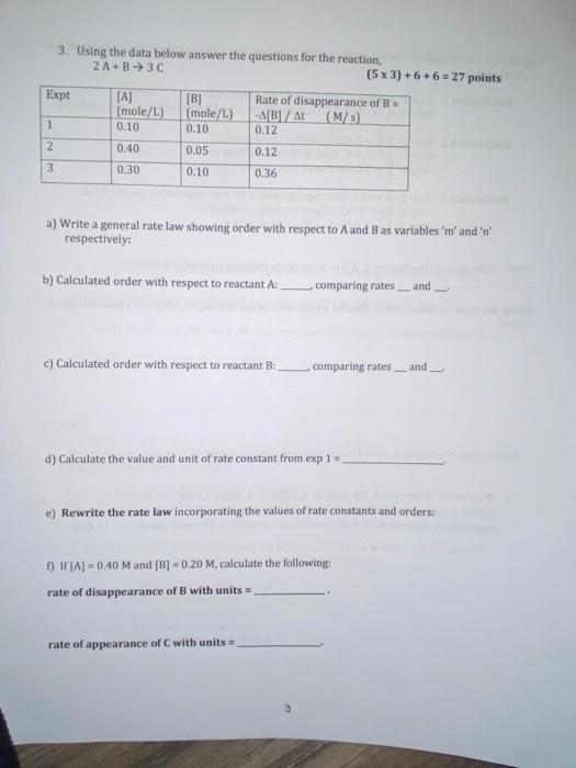 Solved 3. Using the data below answer the questions for the | Chegg.com