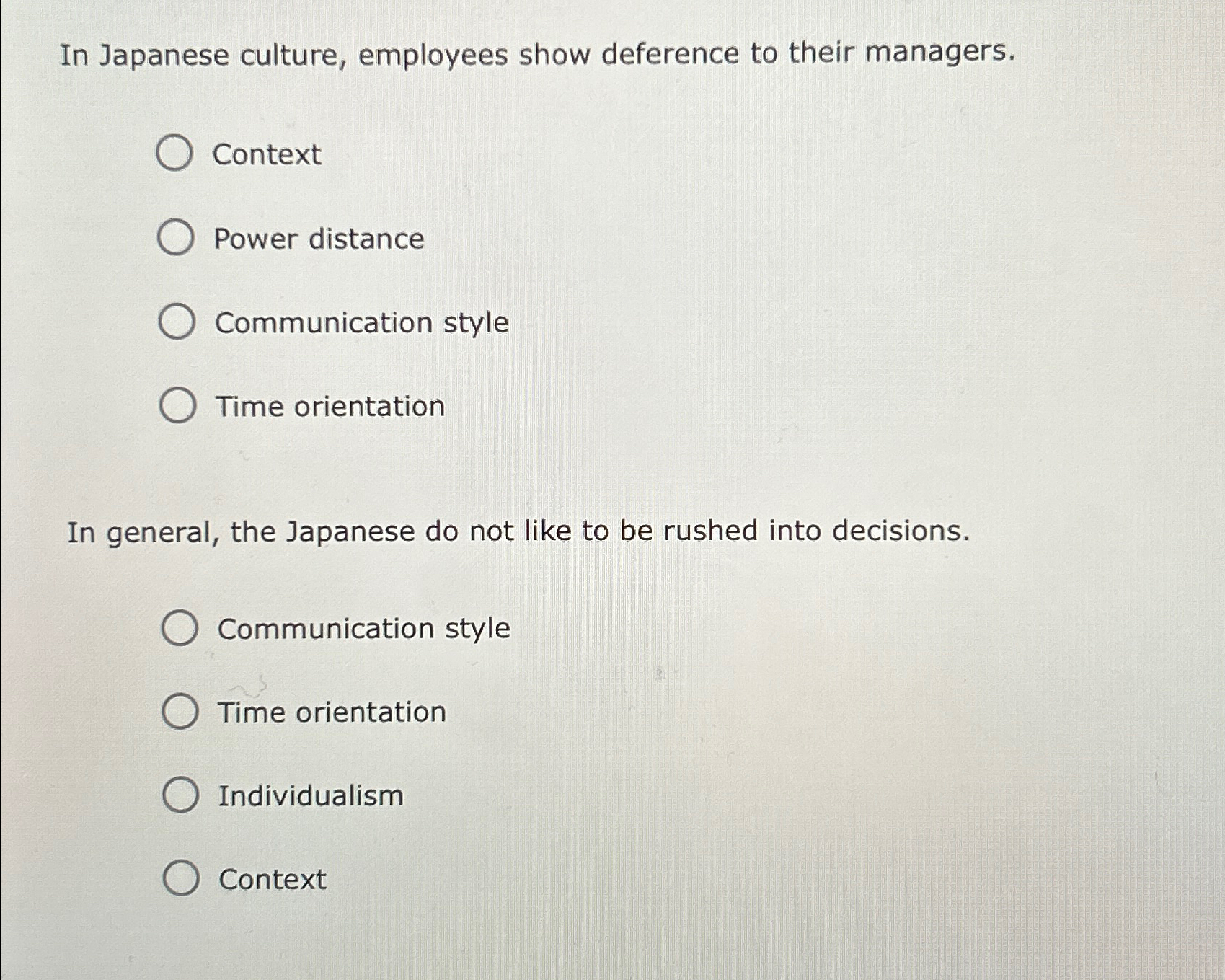 Solved In Japanese culture, employees show deference to | Chegg.com