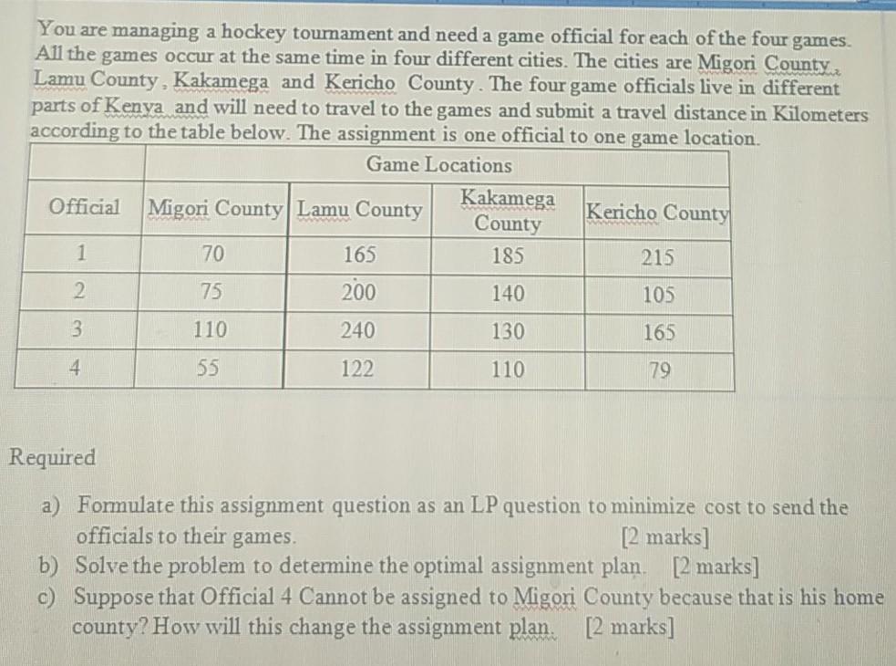 Solved 1) [3 marks] Four matches, in four different cities