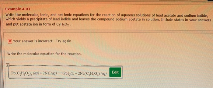 Solved Example 4 02 Write The Molecular Ionic And Net Chegg Com