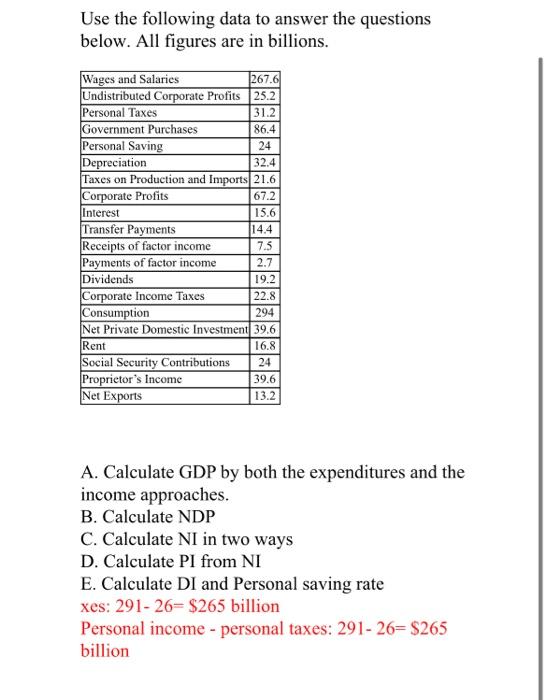 Solved Use the following data to answer the questions below. | Chegg.com
