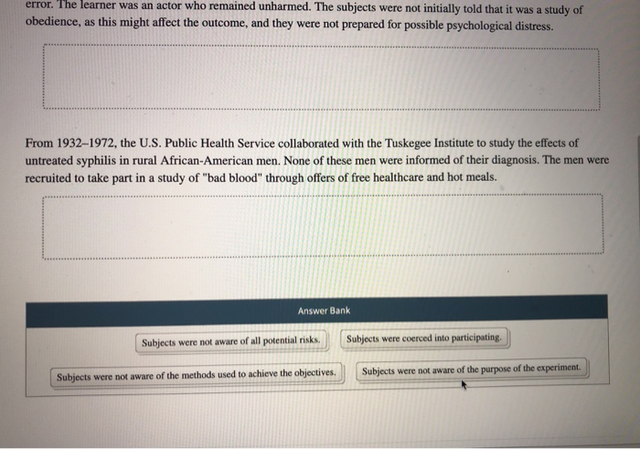 Solved Identify the ethical issue(s) in each experiment. In | Chegg.com