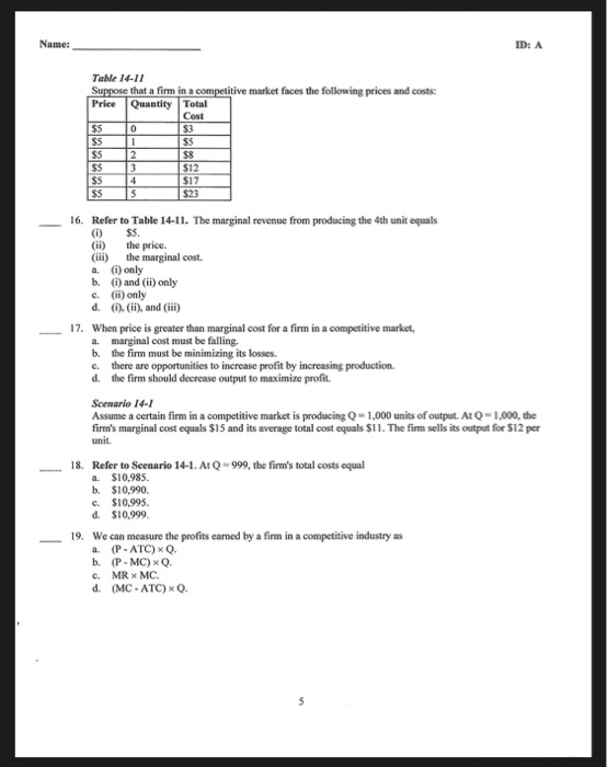 Solved Name: ID: A Table 14-11 Suppose that a firm in a | Chegg.com