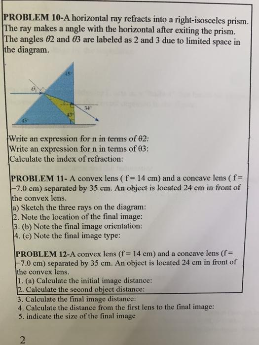 Solved PROBLEM 10-A horizontal ray refracts into a | Chegg.com