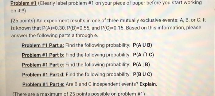 Solved Problem #1 (Clearly label problem #1 on your piece of | Chegg.com