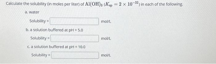 Solved Calculate the solubility (in moles per liter) of | Chegg.com