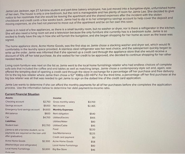 Solved Jamie Lee Jackson, age 27, full-time student and | Chegg.com