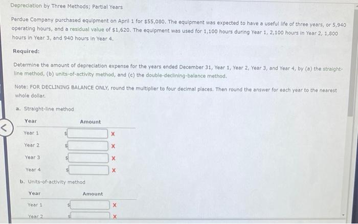 Solved Depreciation by Three Methods; Partial Years Perdue | Chegg.com