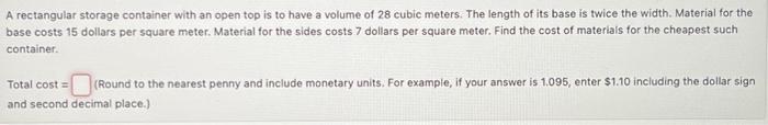 Solved A rectangular storage container with an open top is | Chegg.com