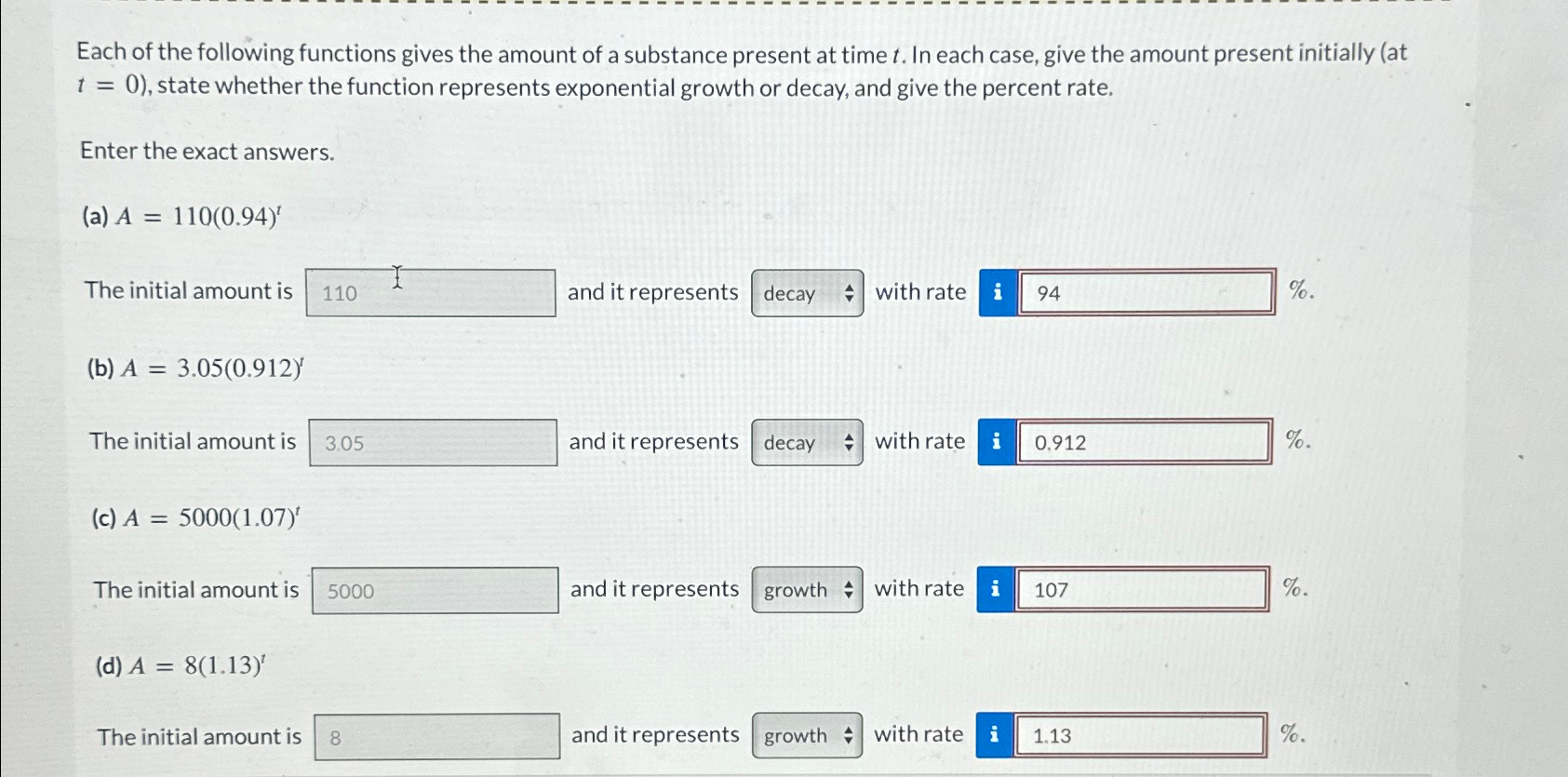 Solved Each of the following functions gives the amount of a | Chegg.com