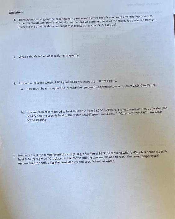 Solved Trial 1 Metal 5.4009 Virtual Lab Specific Heat Table