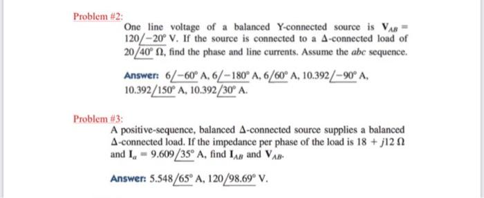 Solved Problem #2: One line voltage of a balanced | Chegg.com