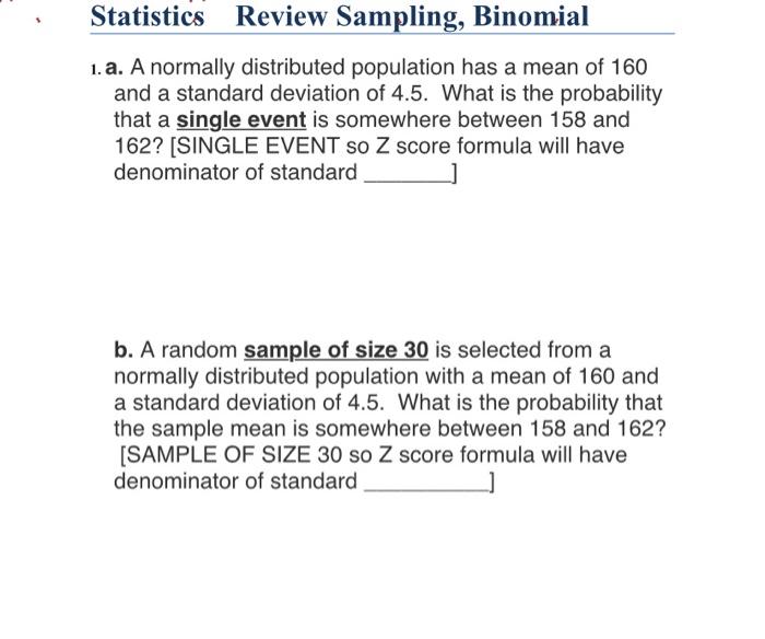Solved Statistics Review Sampling, Binomial 1. a. A normally | Chegg.com