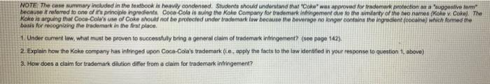 Solved Case 8.1 The Cola-Cola Co. V. The Koke Co. of Amercia | Chegg.com