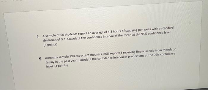 6. A sample of 50 students report an average of 4.3 | Chegg.com