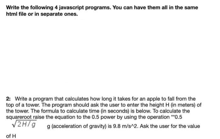 Solved Write the following 4 javascript programs. You can | Chegg.com